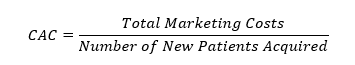 CAC = Total marketing costs / number of new patients acquired